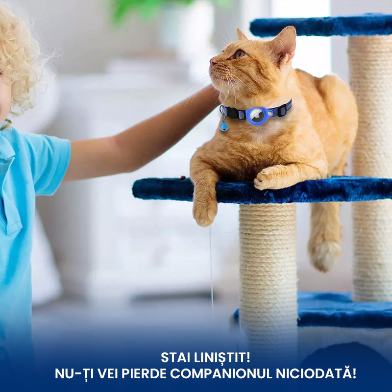 zgarda cu lacas pentru air tag / airtag / g spot / gps / locatie pentru pisica cu clopotel - pisiceala.ro