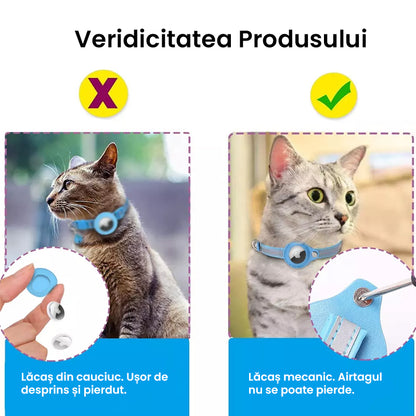 zgarda cu lacas pentru air tag / airtag / g spot / gps / locatie pentru pisica cu clopotel - pisiceala.ro